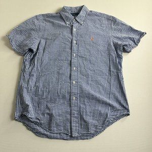Polo Ralph Lauren Shirt Short Sleeve Seersucker Blue Plaid Button‎ Down Mens L